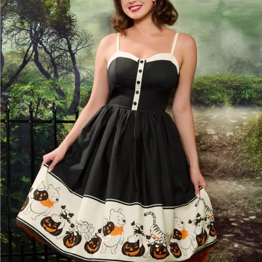 Disney Black and Cream Halloween Winnie the Pooh Print Dress - Picture 3 of 8